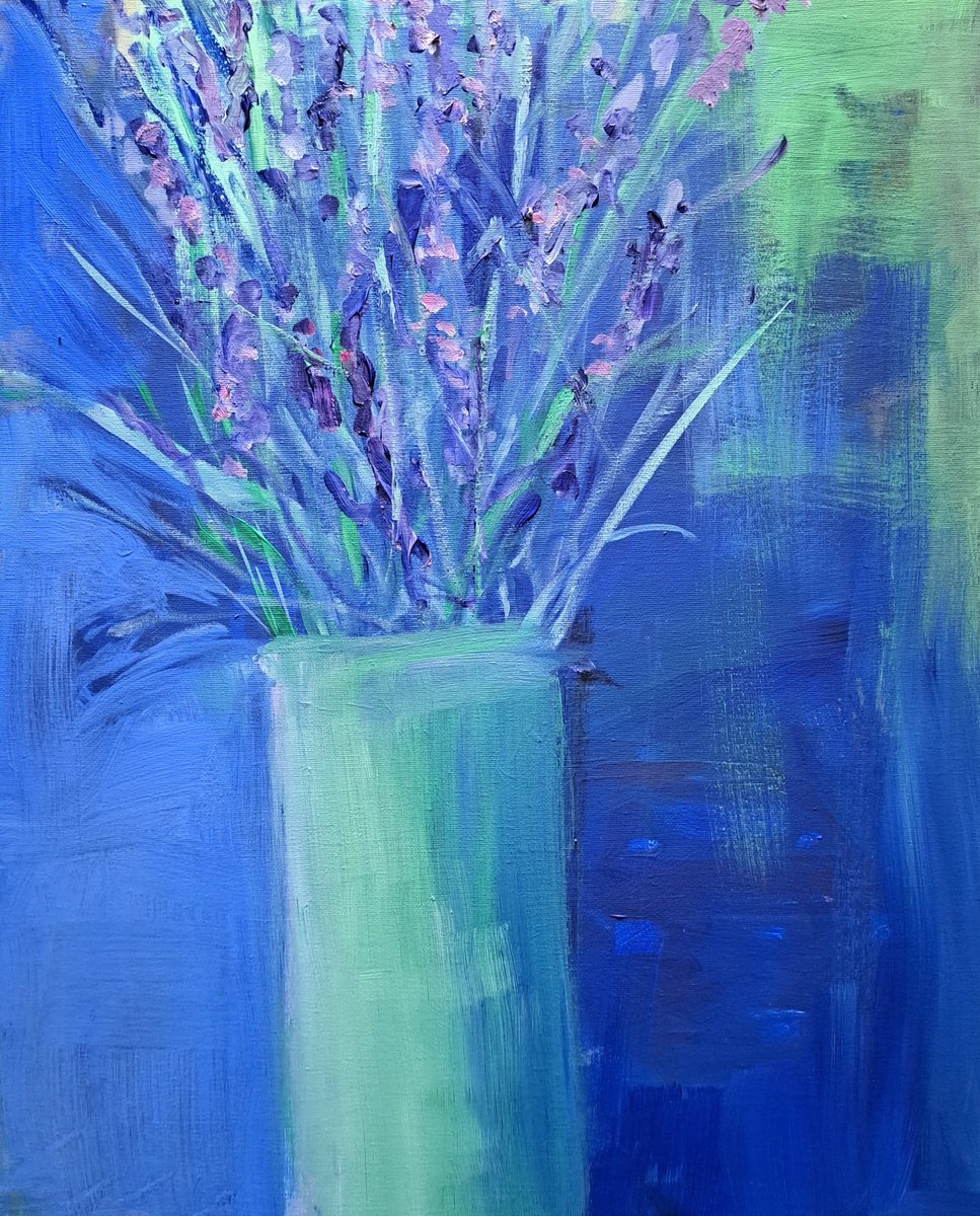 Expressive Botanical Acrylic Painting By Rosalind Roberts, 16 X 20", Lavender, Original Artwork