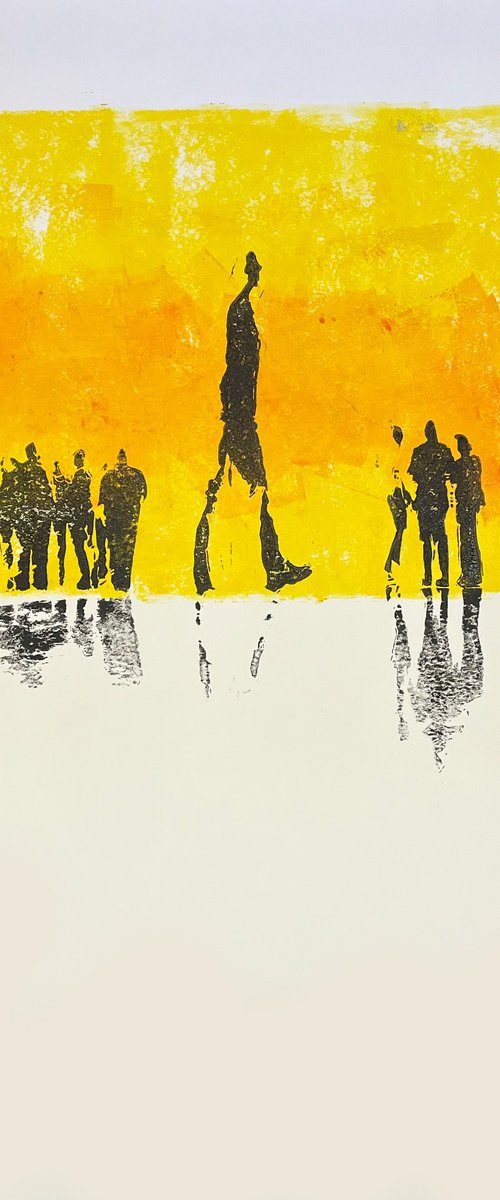 people in the rain Yellow 2 by Steve Bennett