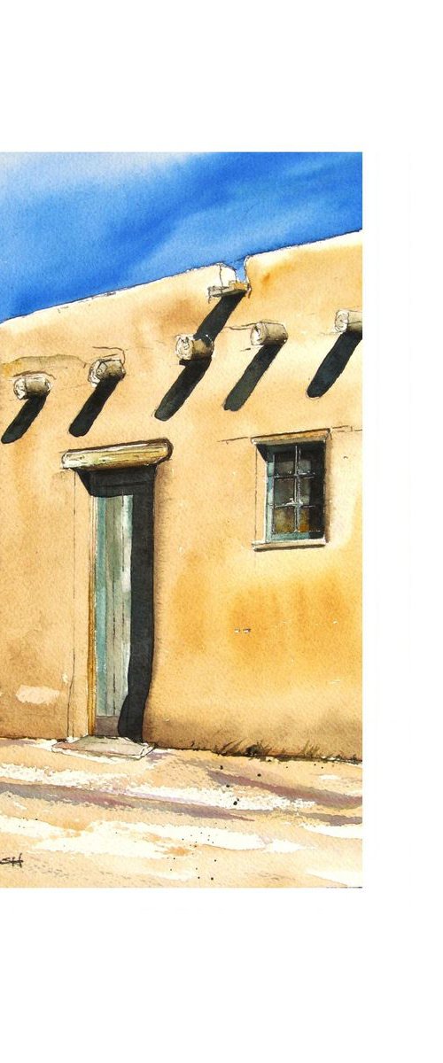 Adobe In The Sun - Original Watercolor Painting by CHARLES ASH