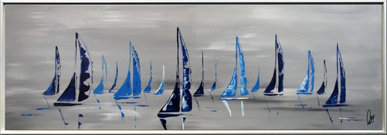 Summertime II  acrylic abstract painting sailboat painting framed canvas wall art