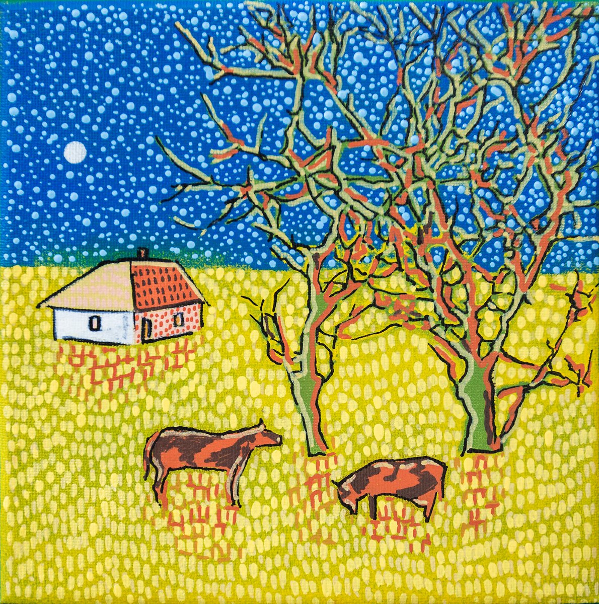 Illustrative Landscape Acrylic Painting By Ariadna De Raadt, 8 X 8, Peace To Ukraine, Original Artwork