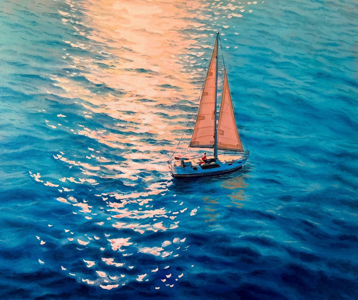 Impressionistic Landscape Oil Painting By Garry Arzumanyan, 39 X 31, Seascape 42, Original Artwork