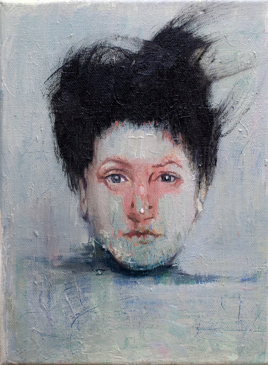 Surrealistic Portrait Oil Painting By Marina Skepner, 9 X 12", Mimicry, Original Artwork