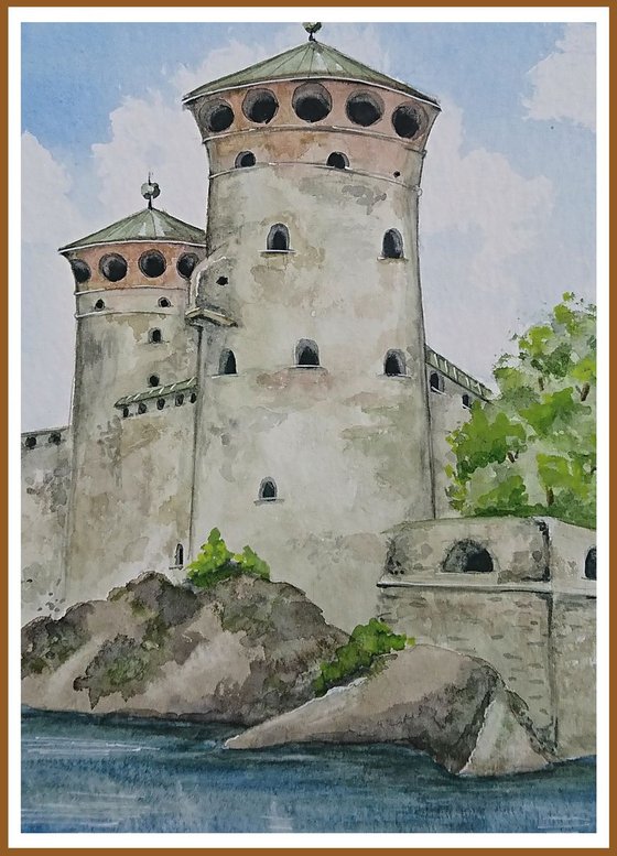 The Olavinlinna Castle #3. Original cityscape watercolor painting by Svetlana Vorobyeva.