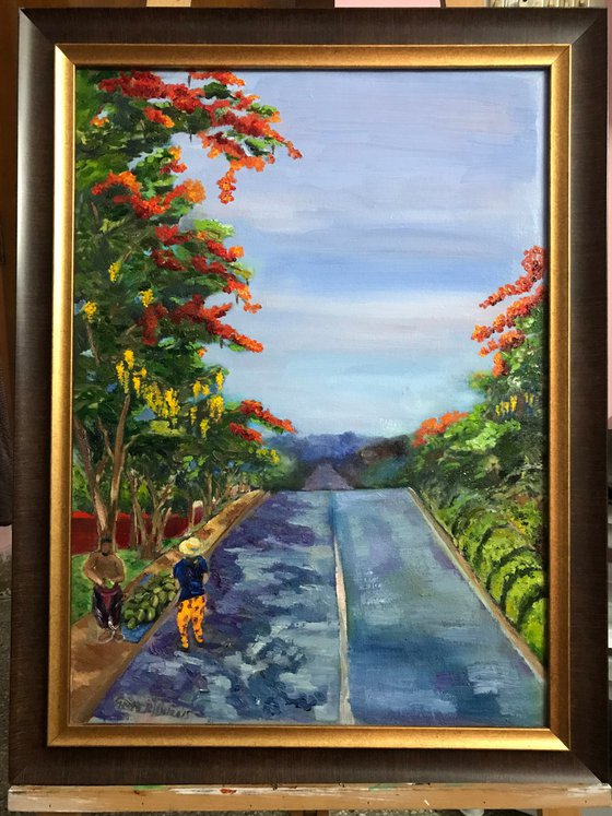 Street in Summer, India, oil painting
