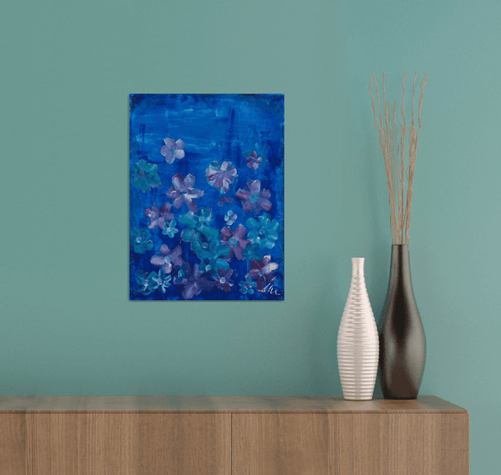 Garden in the night - Abstract blue flowers