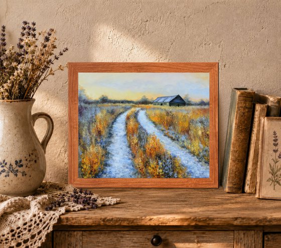 Frosty country road in winter