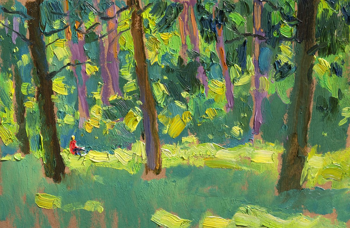 Impressionistic Landscape Oil Painting By Vasyl Moldavchuk, 11 X 7", Evening Walk, Original Artwork