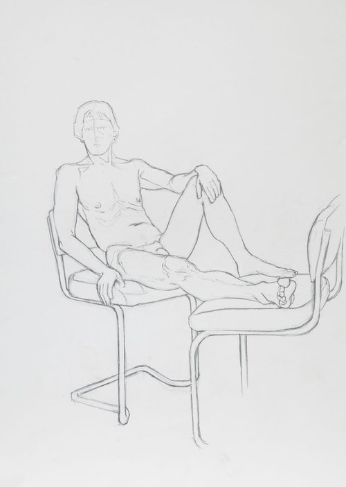 Male Nude between two chairs by John Kerr