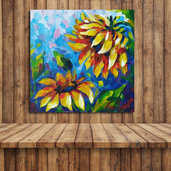 Sunflowers -  acrylic, sunflowers flowers, painting, sunflowers acrylic painting,  painting, flowers