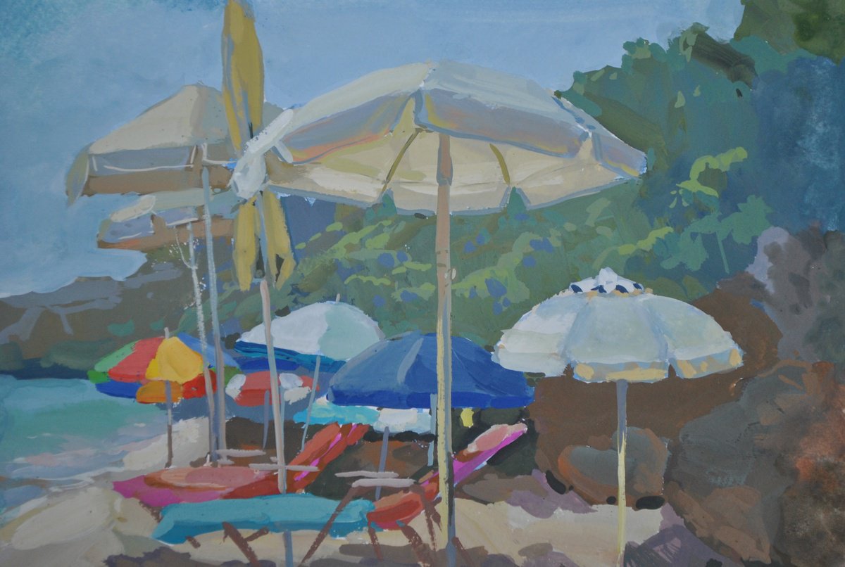 Impressionistic Painting , Sunlit Umbrellas By Anna Shevel, 12 X 8, Artwork For Sale On Artfinder