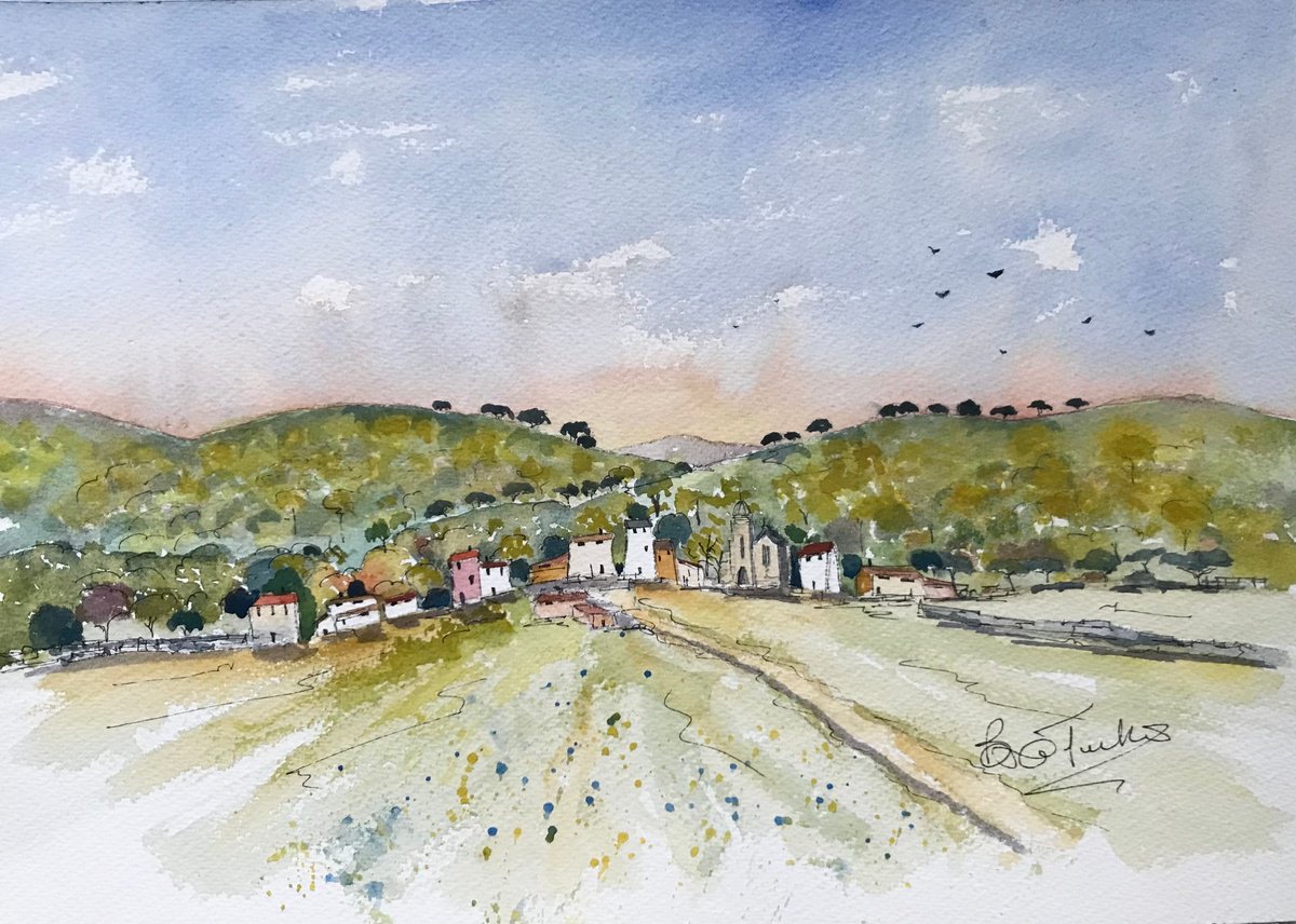 Impressionistic Landscape Watercolour By Brian Tucker, 14 X 10, Village In Provence 2, Original Artwork