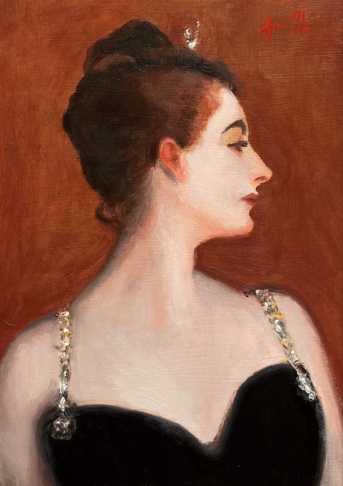 Madame X study after Singer Sargent, oil painting, with wooden frame. by Jackie Smith
