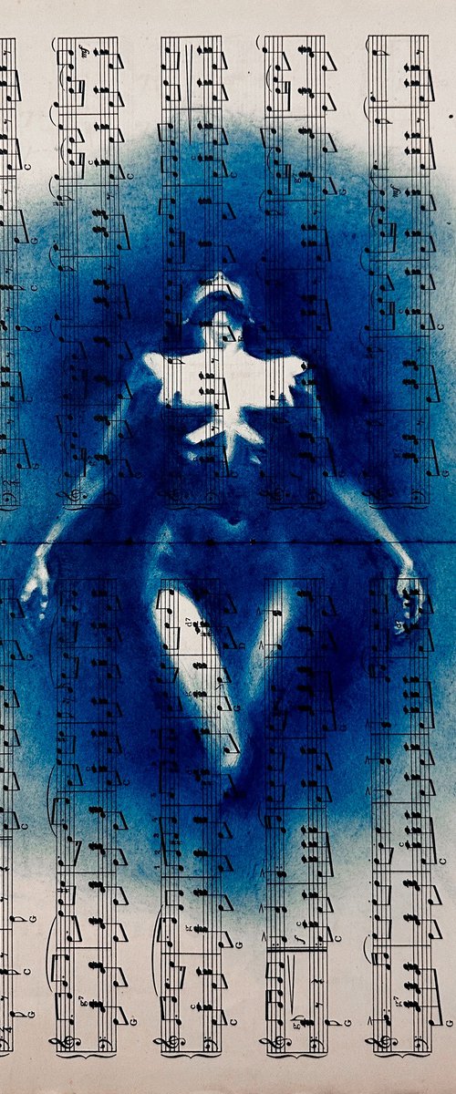 Muse of Time - Blue Nude on Sheet Music by Julia Shilo