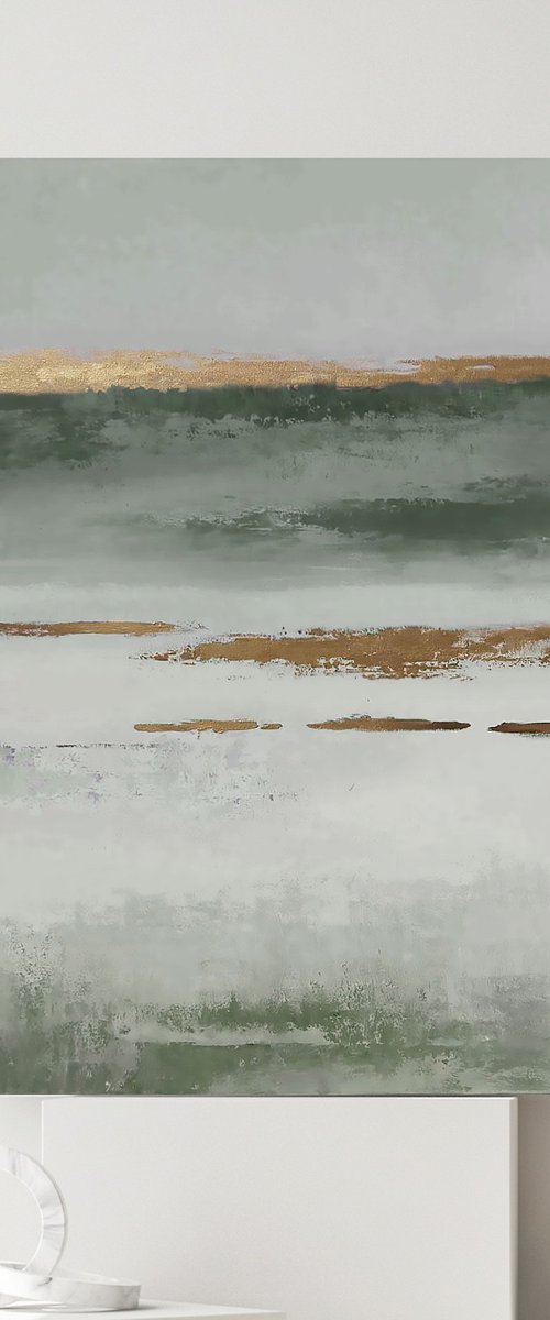 "Olive Placidity 2" Sage green abstract art by Yana Sagan