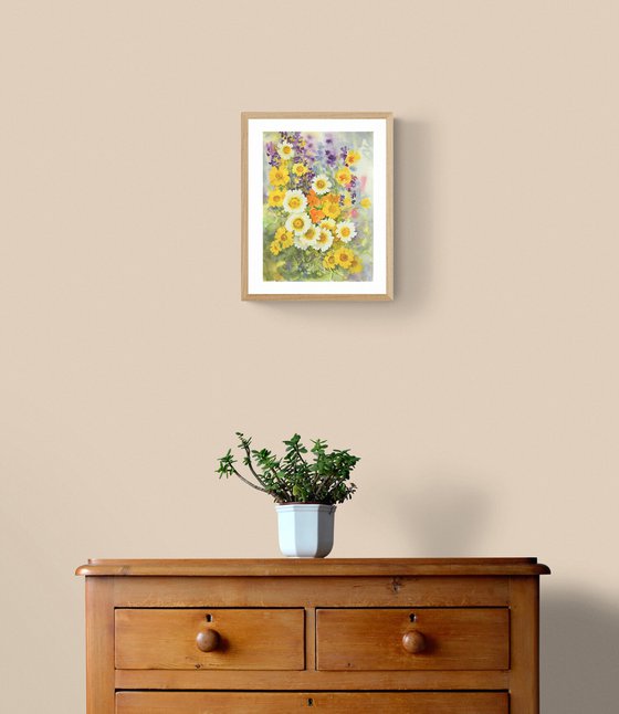 Bright summer bouquet / ORIGINAL watercolor 11x15in (28x38cm)