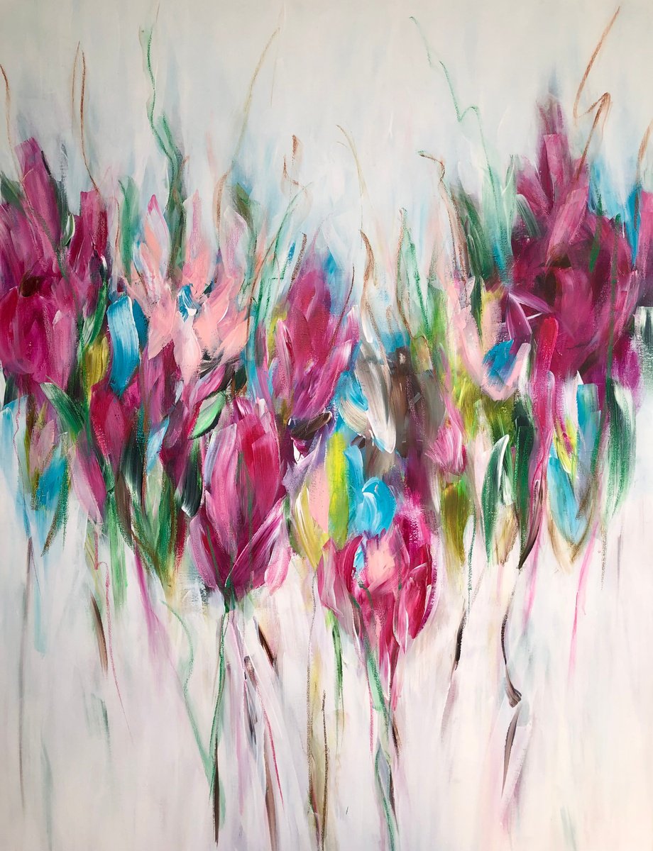 Expressive Abstract Acrylic Painting By Michelle Carolan, 30 X 40", Salsa Party, Original Artwork