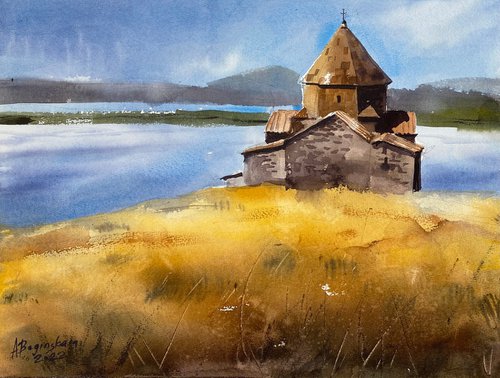 Sevanavank - watercolor landscape by Anna Boginskaia