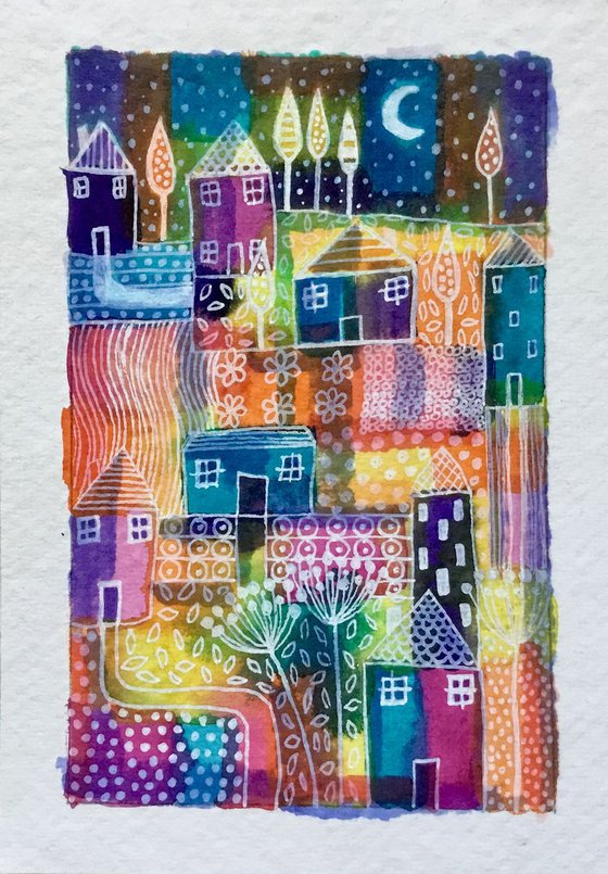 Patchwork Patterns , small watercolour painting