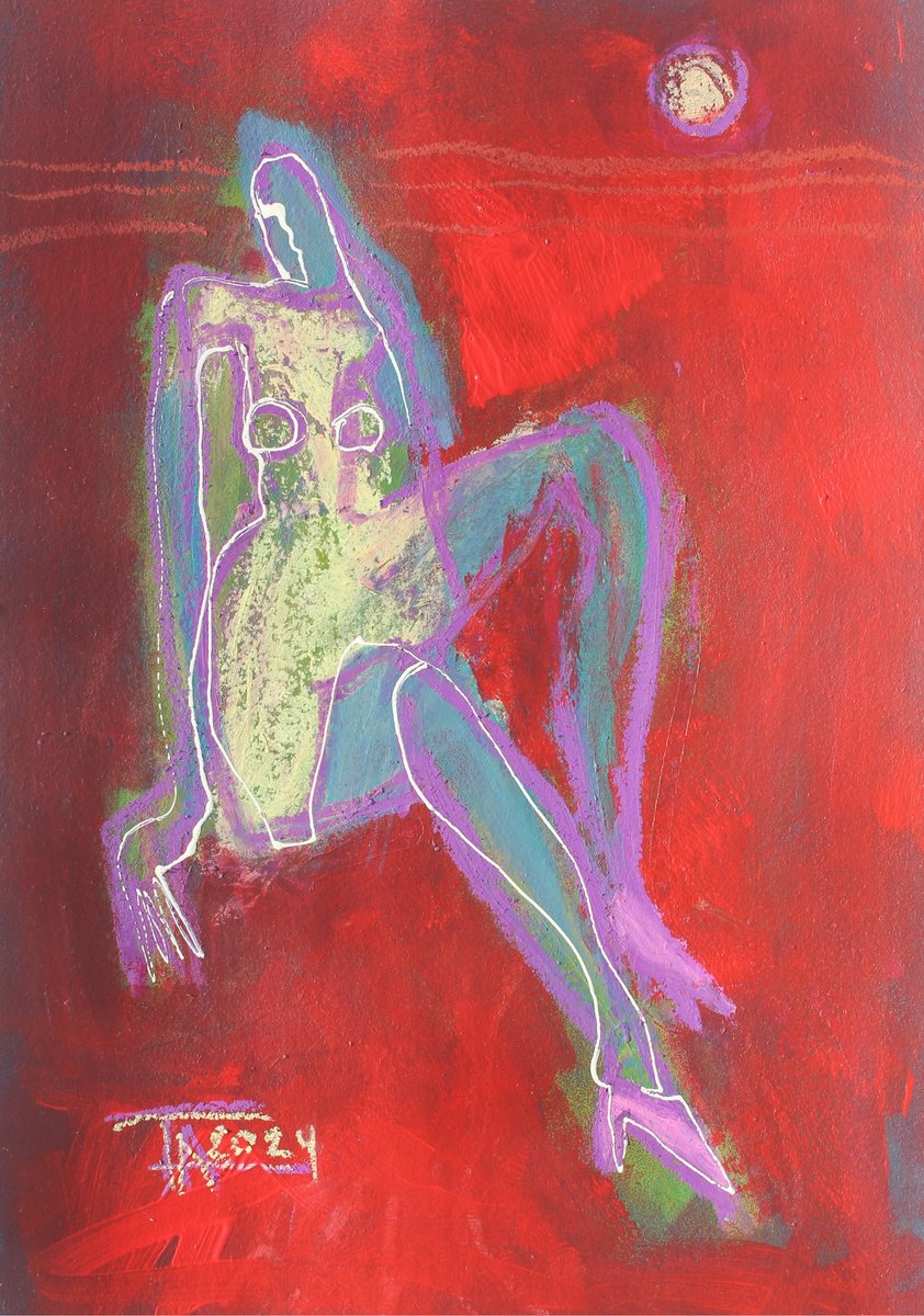 Expressive Portrait Pastel Drawing By Tatjana Auschew, 11 X 16", The Shoes Are Tight..., Original Artwork