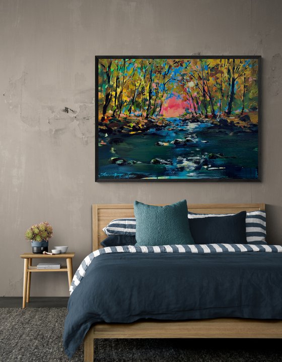 Big XL landscape - "Canadian forest" - Landscape - Lake - Trees - Sunset in forest - Expressionism