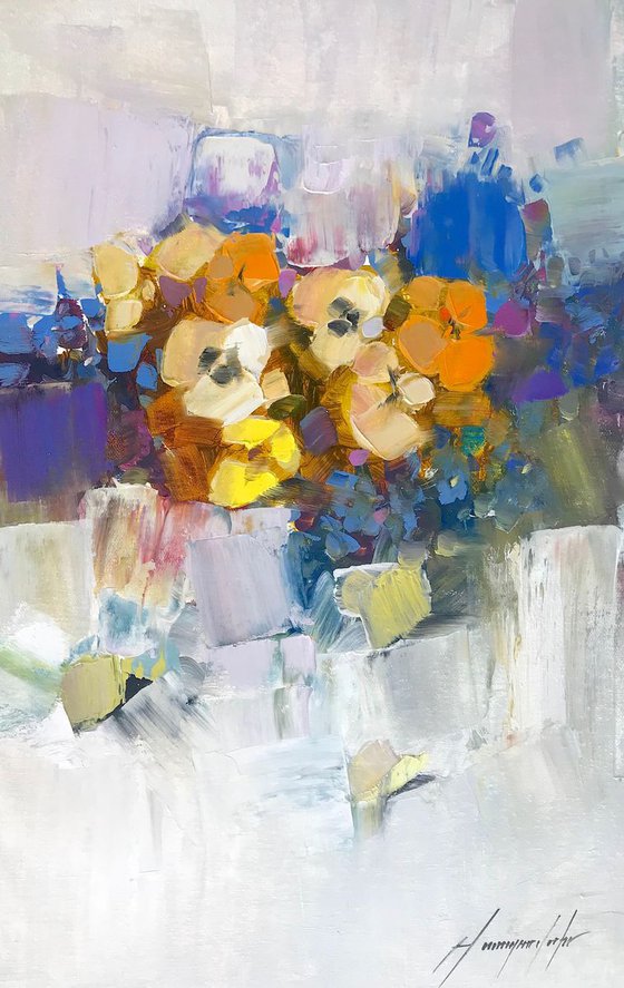 Flowers, Oil painting by Palette Knife, One of a kind, Handmade artwork