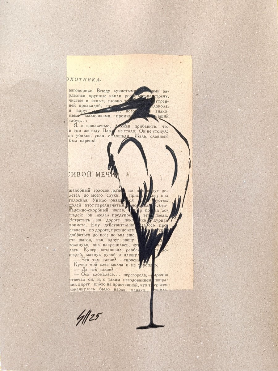 Animal Ink Drawing By Salana Art / Svetlana Samovarova, 8 X 11", Stork, Original Artwork