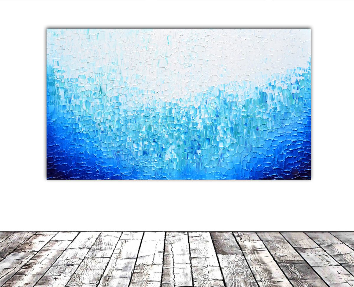 Tranquil XIII - Large Blue Painting by Soos Tiberiu