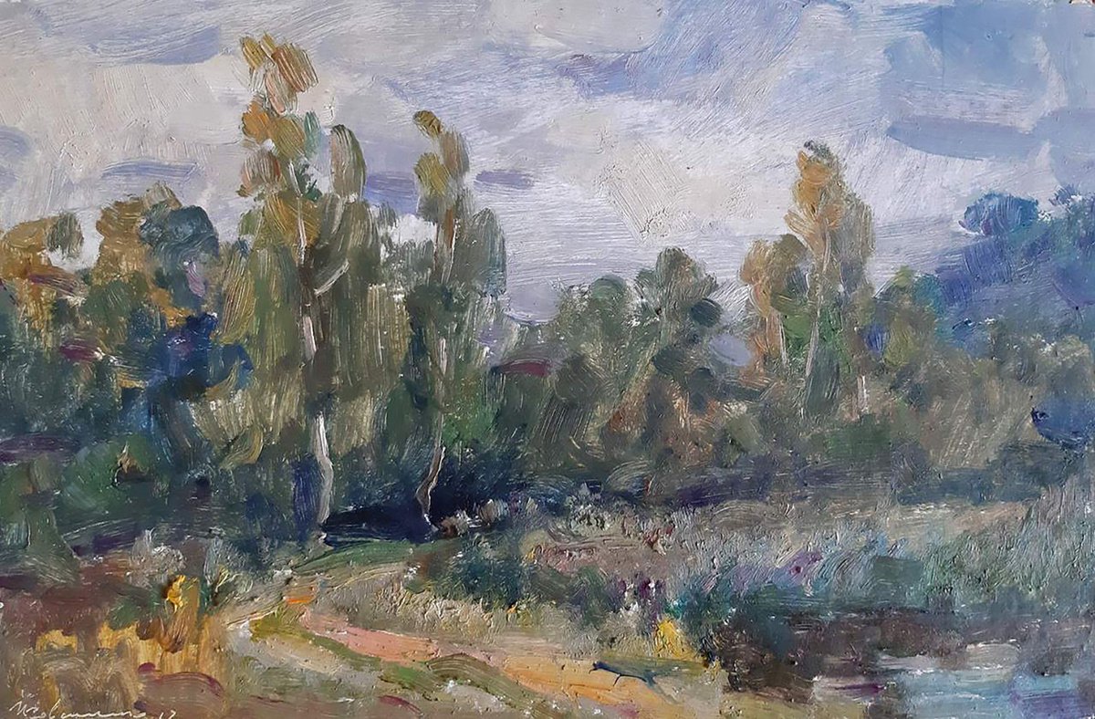 Impressionistic Landscape Oil Painting By Ivan Kovalenko, 16 X 10, Forest Landscape, Original Artwork