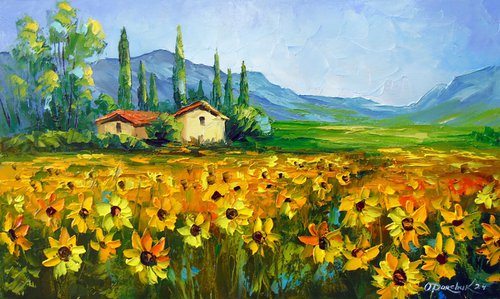 Ranch and field of sunflowers by Olha Darchuk