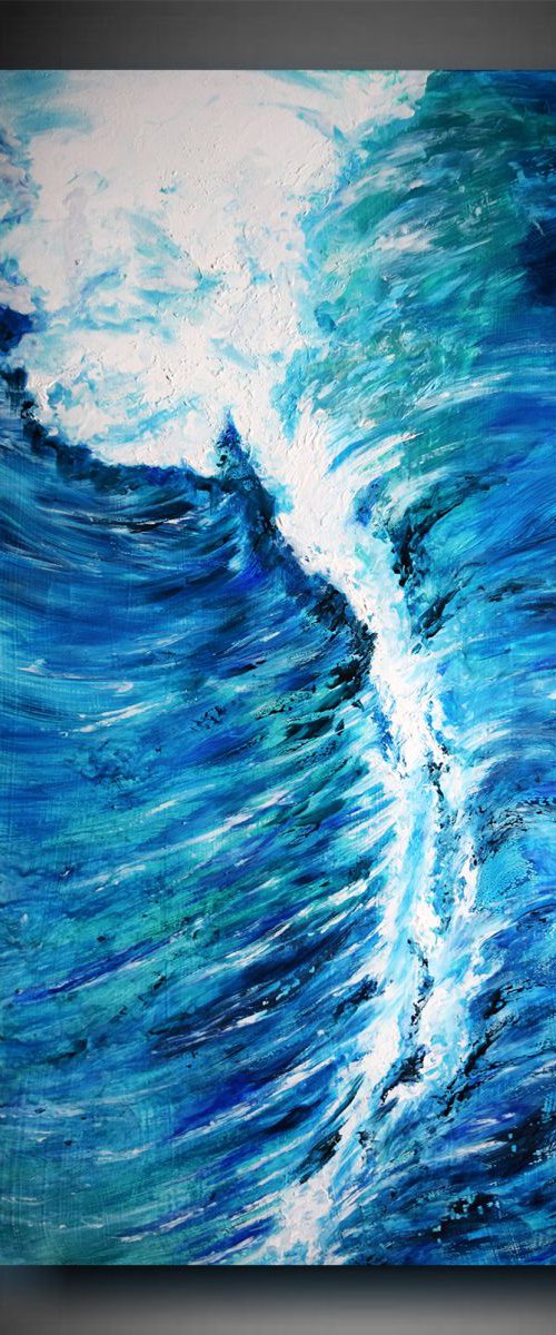 Waves II/ 90 cm x 50 cm Modern  Sea brush palette knife Art by Anna Sidi-Yacoub