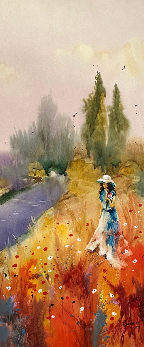 Sold Watercolor "Queen of flowers” gift for her by Iulia Carchelan