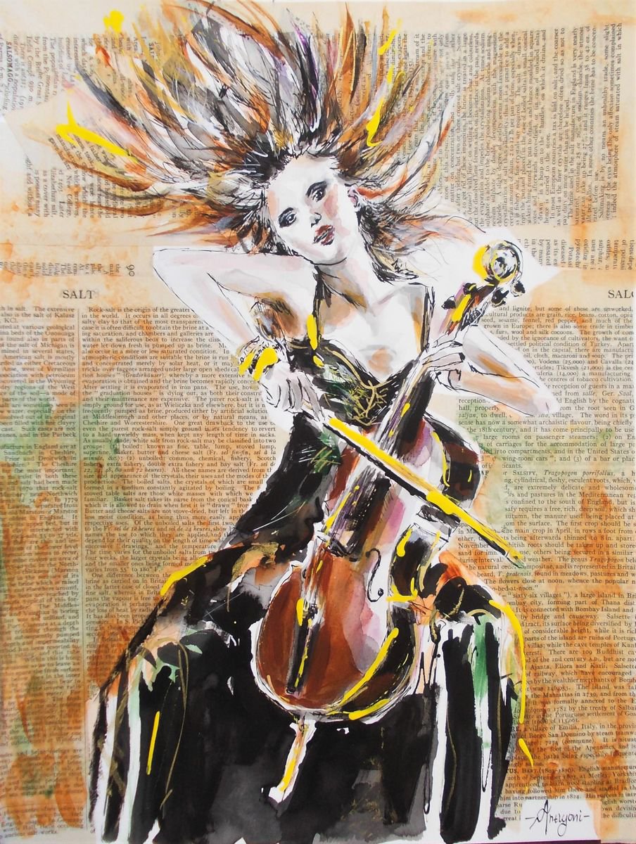 Fermata II - Woman Musician Playing Cello by Antigoni Tziora