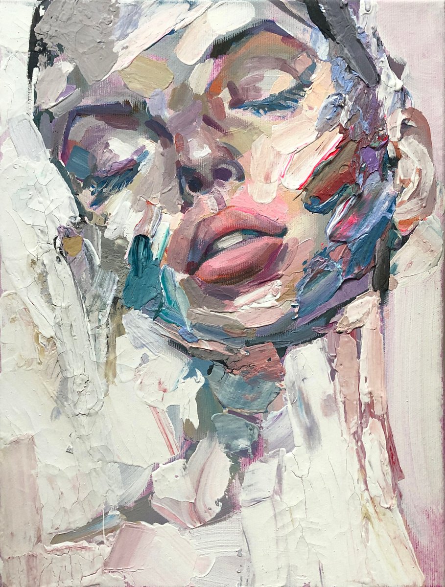 Abstract Portrait Acrylic Painting By Viacheslav Zaykin, 12 X 16", Textured Serene Portrait Palette, Original Artwork