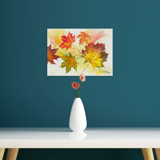 Autumn Leaves, Maple leaves, Watercolour, Watercolor, Original Art, vibrant Foliage painting, contemporary art