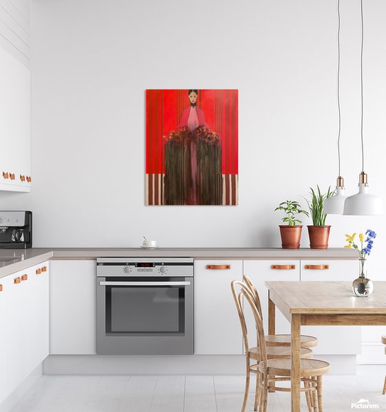 Girl in Red with Flowers