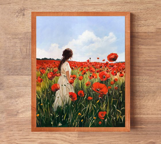 Woman in a red poppy field