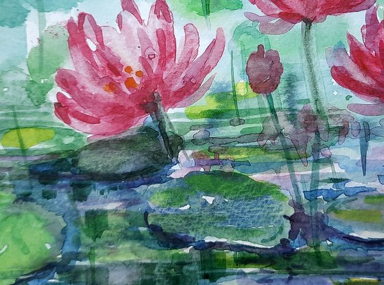 Lotus Pond 3 with Red lotus