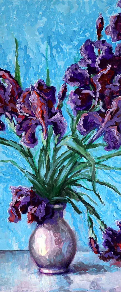 Irises on Blue by Rakhmet Redzhepov