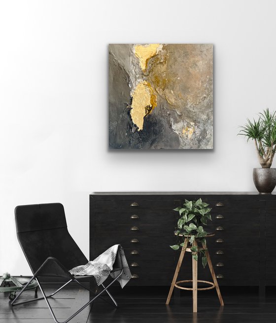 Paesaggio Poetico XXIV - Original painting - Black - Gold - Silver