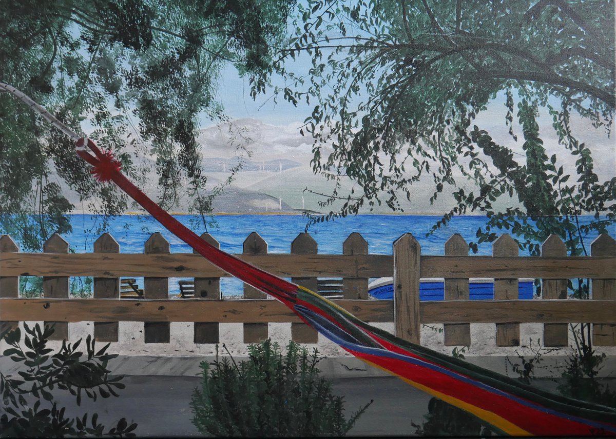 Photorealistic Landscape Acrylic Painting By Vladyslava Proshchenko, 28 X 20", Piece Of Greece, Original Artwork