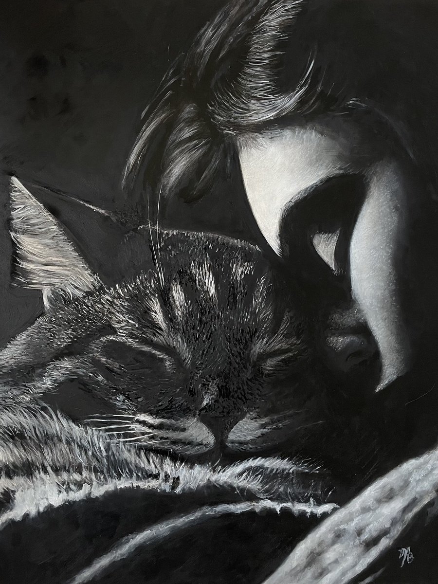 Photorealistic Animal Oil Painting By Maria Arias, 16 X 20", Devotion, Original Artwork