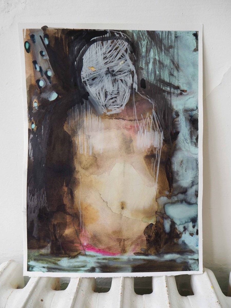 Expressive Portrait Drawing By Cynthia Gregorova, 10 X 14, Cloudy Waters, Original Artwork