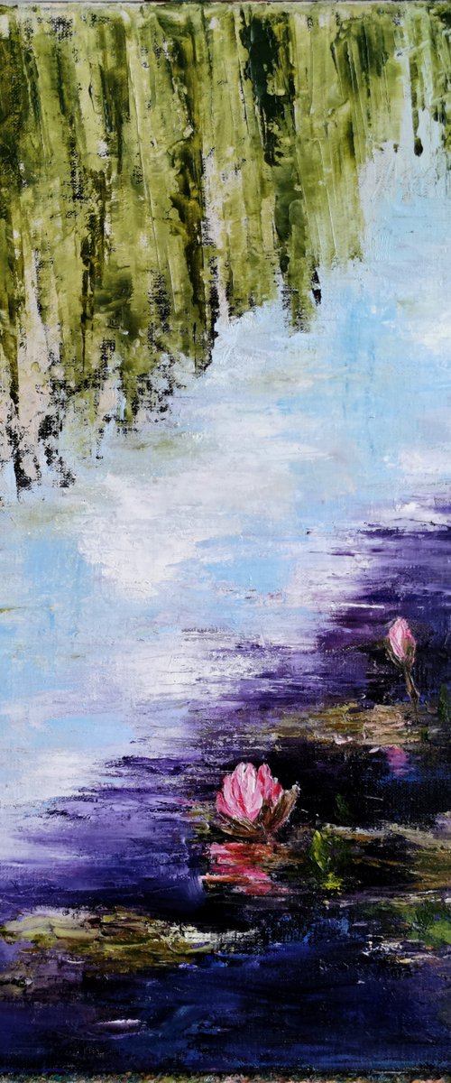 Water Lilies oil painting, abstract painting , original artwork by Elvira Hilkevich