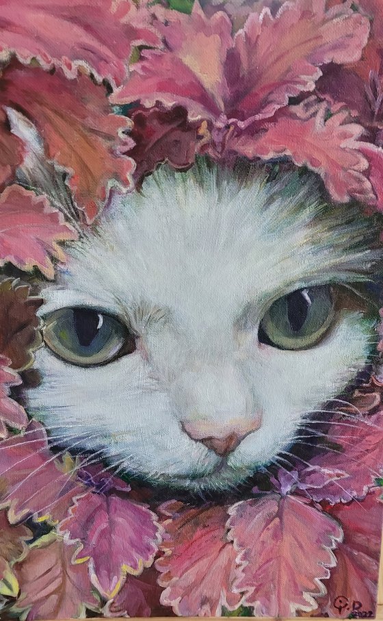 In the Leaves, Contemporary Original Oil Painting, Animal, 2022