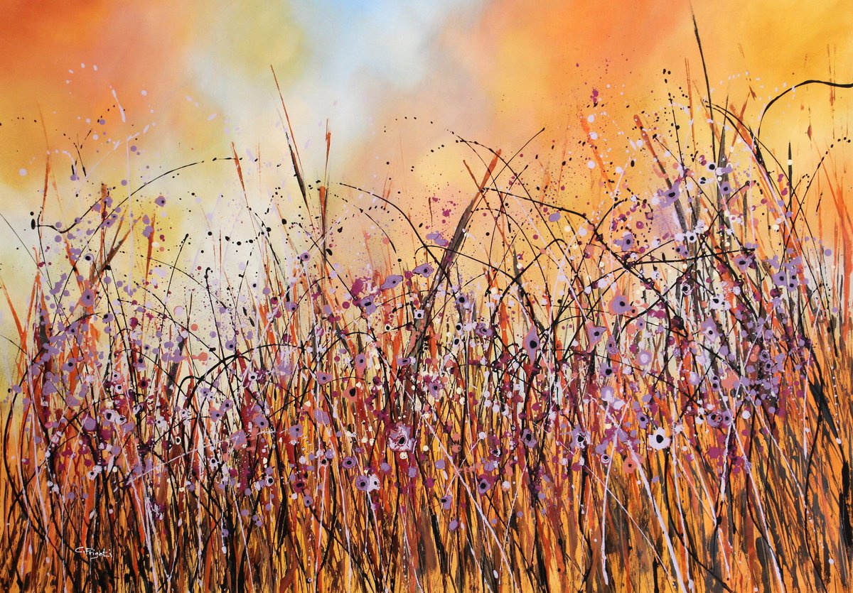 Expressive Botanical Acrylic Painting By Cecilia Frigati, 55 X 39, Parallel Connection, Original Artwork