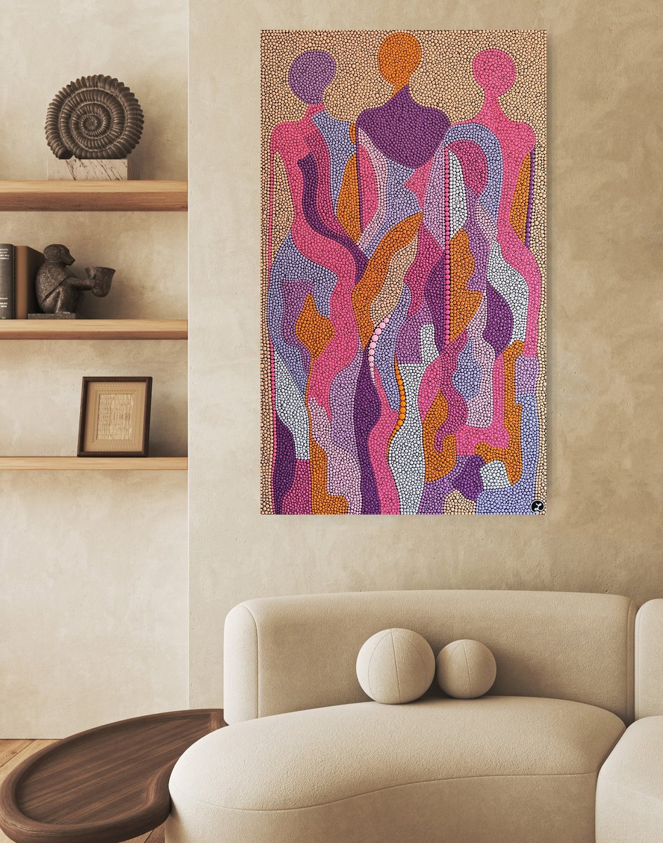 Expressive Abstract Acrylic Painting By Oxana Lazari, 24 X 39", Connected Souls, Original Artwork