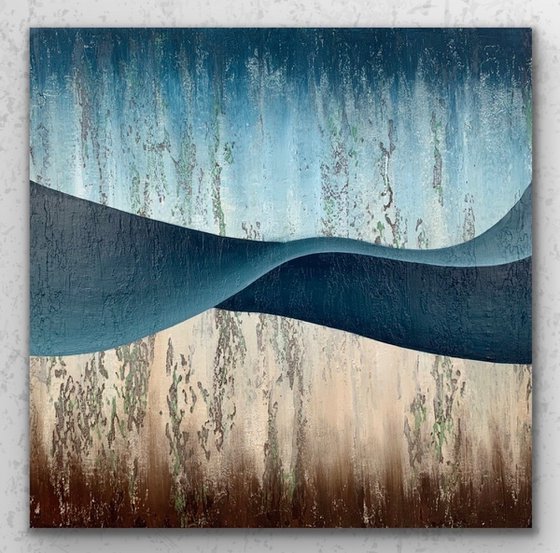 Blue ribbon wave - 70cm x 70cm