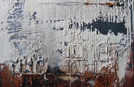 LOST THOUGHTS * 120 x 50 cms -  ABSTRACT ARTWORK - PAINTING - WITH STRUCTURES - OFF-WHITE BROWN