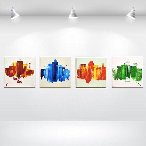 Colourful City - abstract acrylic painting Skyline painting canvas wall art rainbow colors